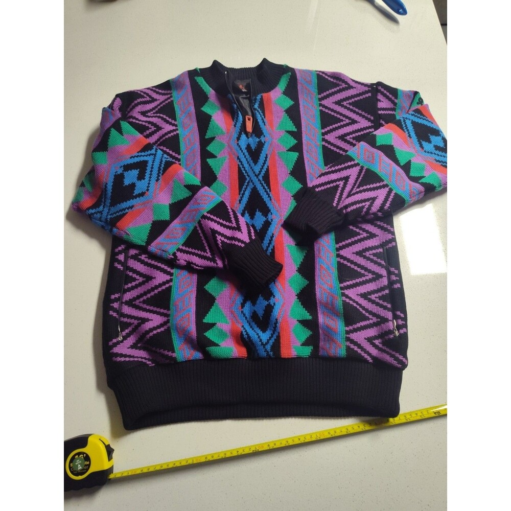 Demetre Wool Aztec Ski Sweater Jacket Made In USA 1/4 Pullover XL Wool & Nylon